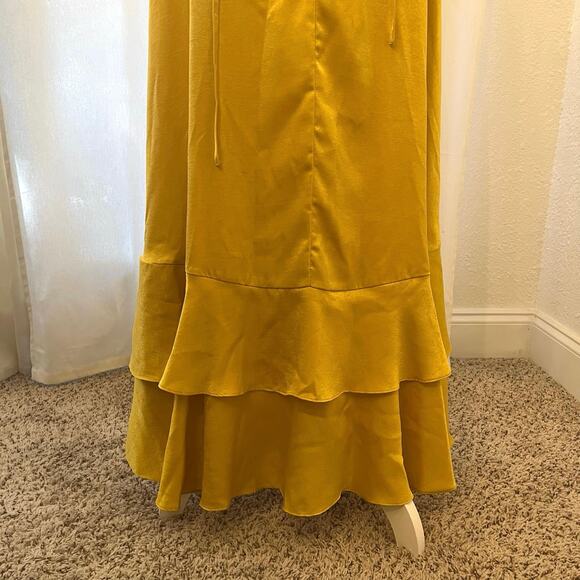 Lulus In Love Forever Maxi Dress Small Mustard Yellow Satin Formal Wedding Guest - Picture 11 of 15